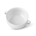 Porcelain white deep plate with handles for soup. ÃÂ¡lean kitchen utensils for eating.